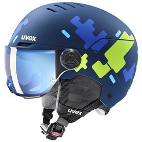 Kask narciarski UVEX Rocket Jr. Visor Blue Puzzle Mat/Mirror Blue 2024